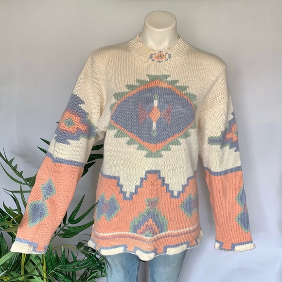 v i n t a g e :: Chunky Aztec Oversized Abstract Retro Knit Sweater - Picture 12 of 14